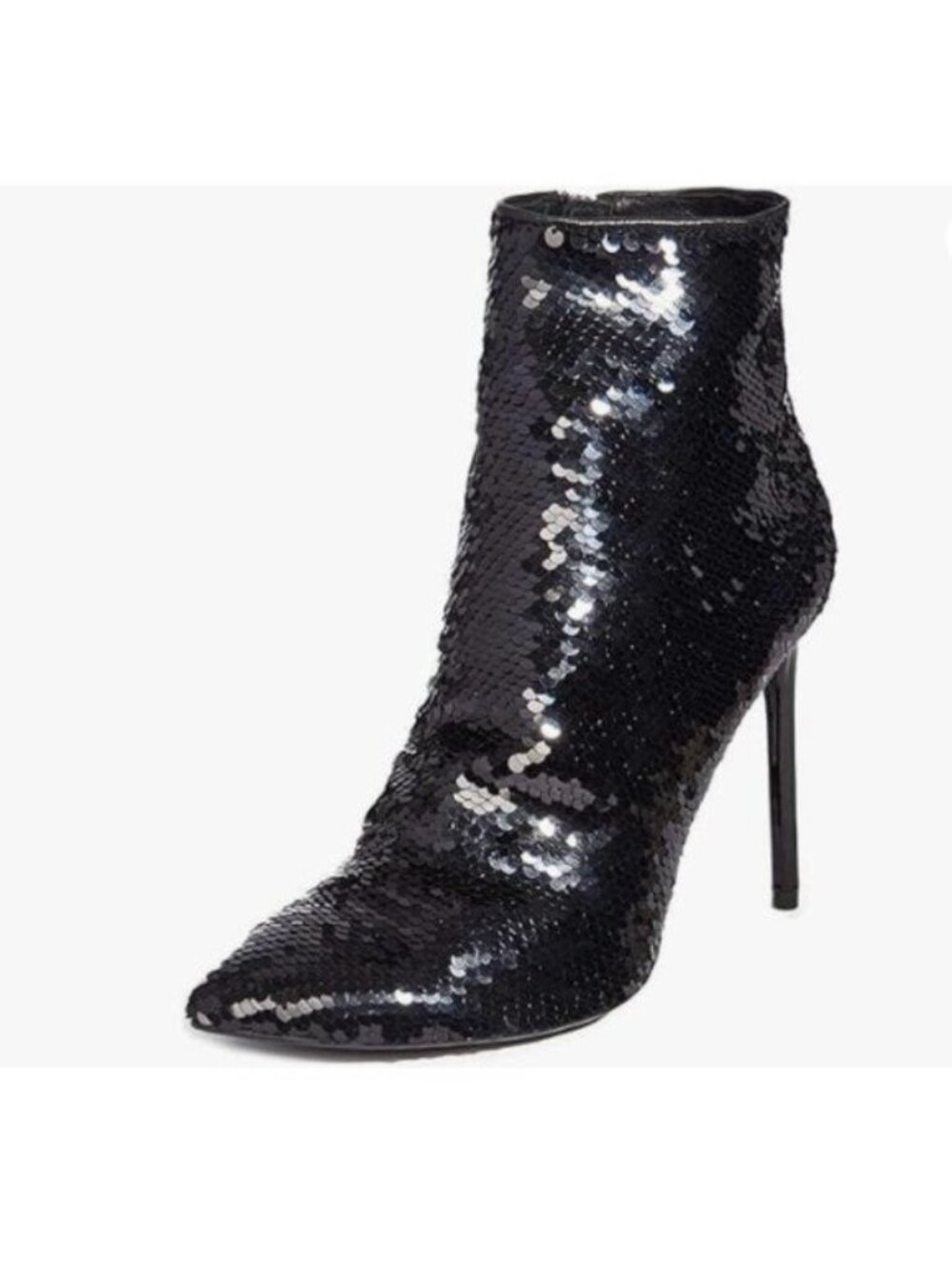 FSJ Women Sequins Stiletto High Heels Ankle Booties Pointed Toe Black Boots